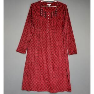 Secret Treasures Sleepwear Gown Womens 2X Red Black Long Sleeve Nightgown Boho
